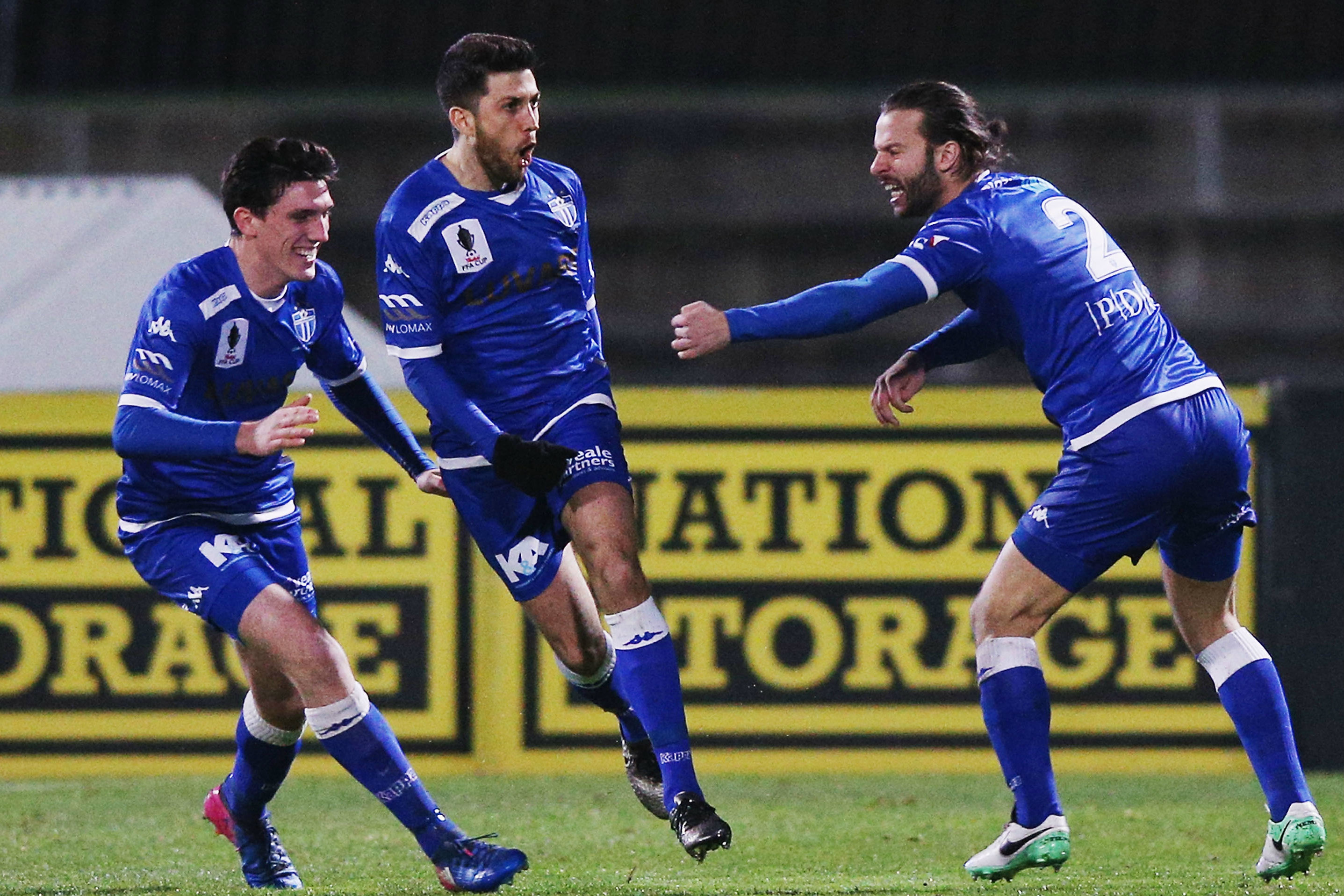 South Melbourne players celebrate a goal on their run to the Westfield FFA Cup semis.