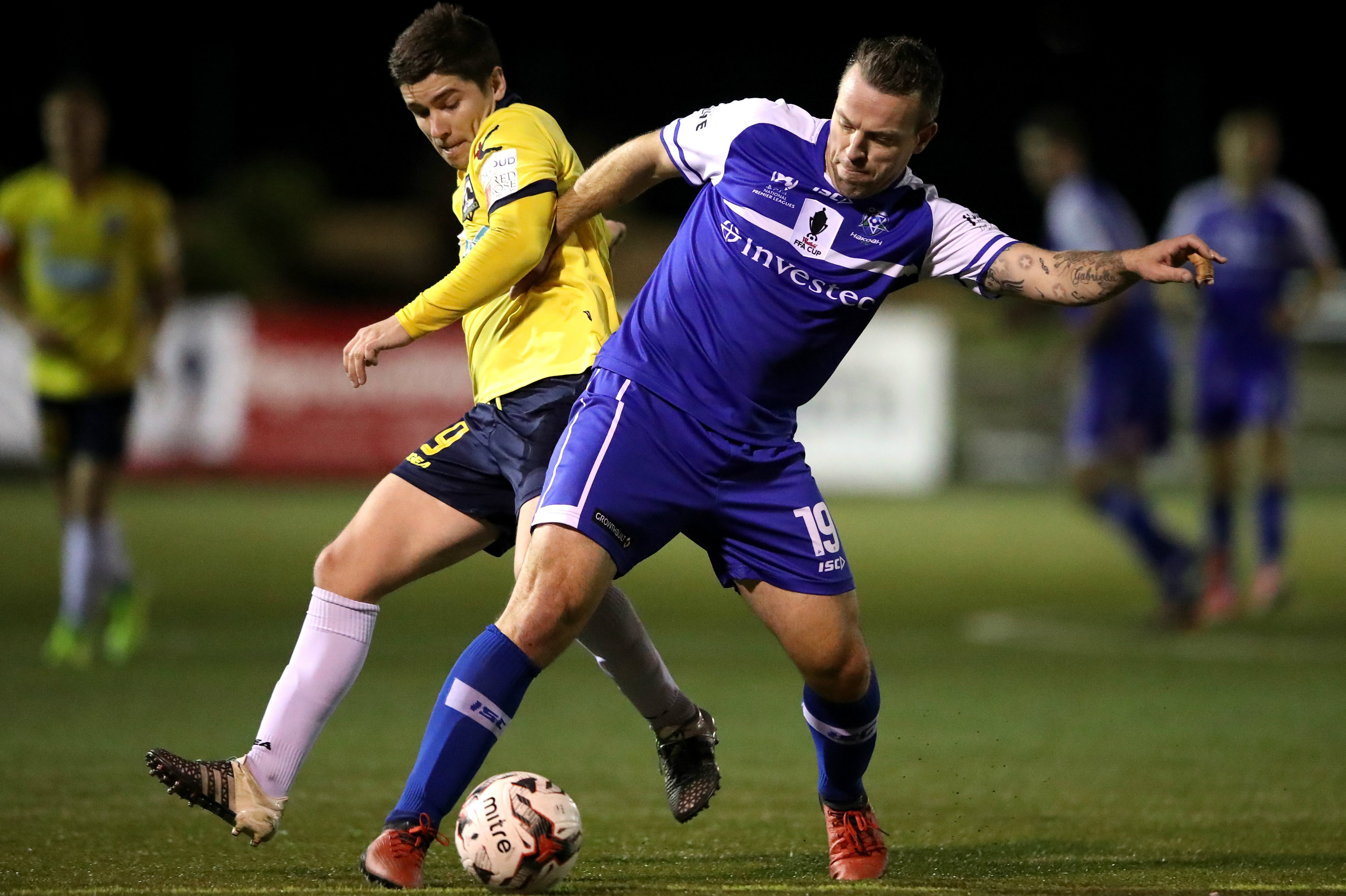 Hakoah player-manager Gavin Rae on the ball in the club's round of 32 clash against Hills United.