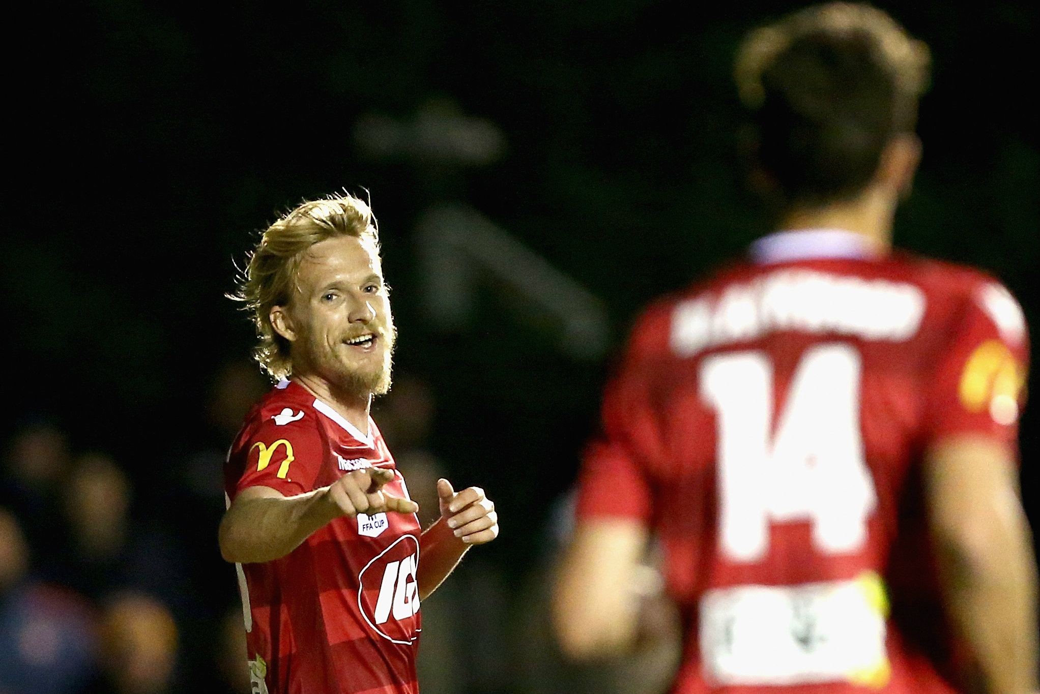 Ben Halloran after scoring the opening goal for Adelaide United.