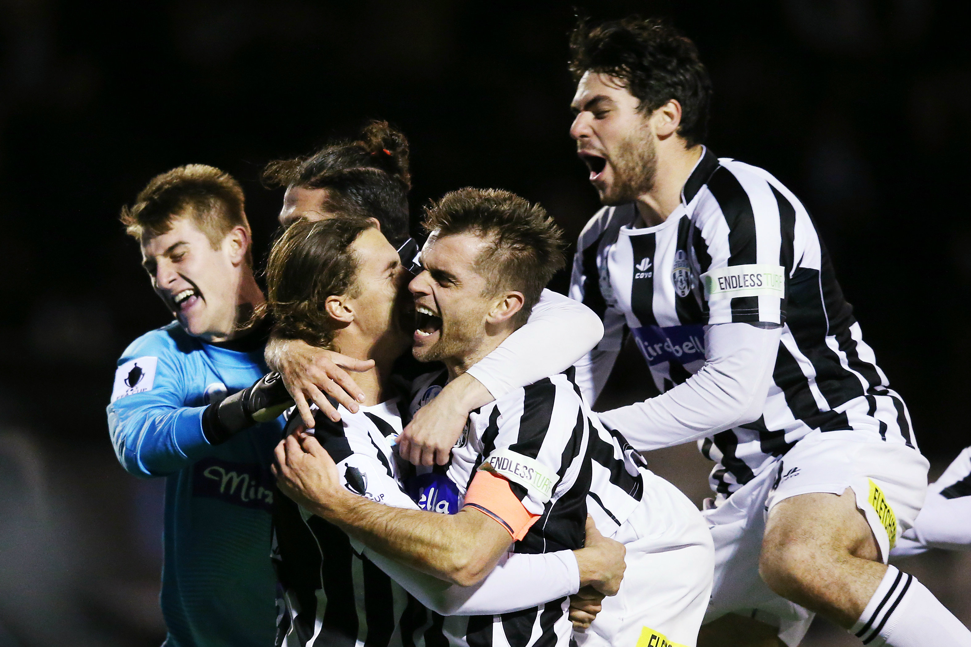 The joy of winning! Moreland Zebras players celebrate their penalty-shootout win