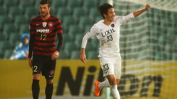 Kashima Antlers' Mu Kanazaki celebrates a goal against Western Sydney Wanderers in the Asian Champions League.
